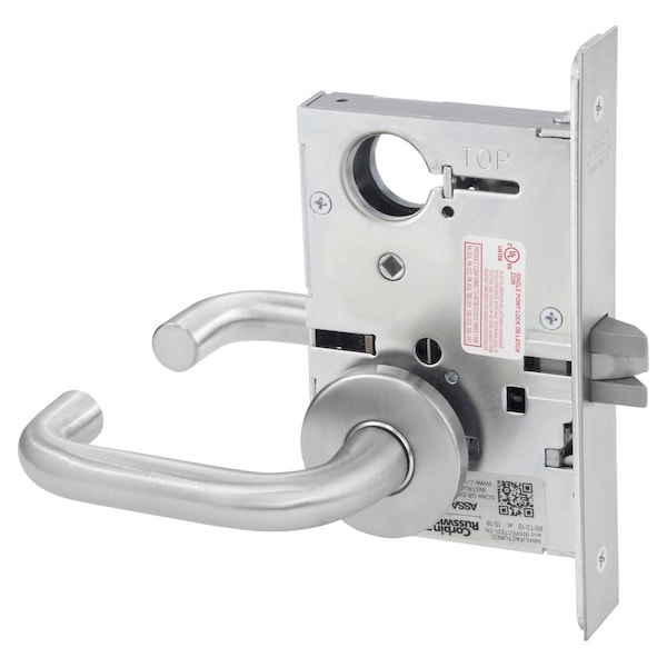 Passage or Closet Mortise Lock, LS Lever, A Rose, Satin Chrome